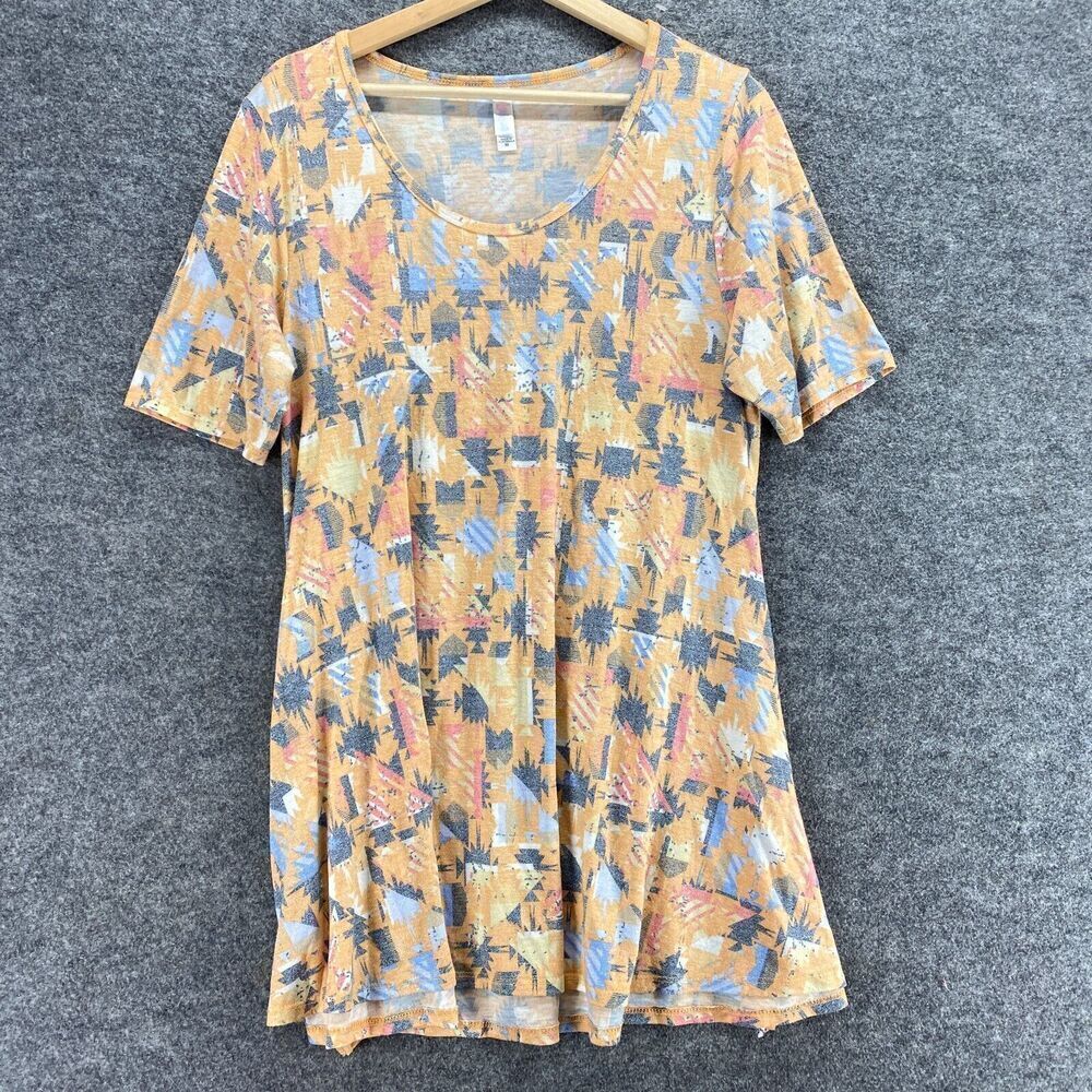 5/$45 LulaRoe T-Shirt Women M Medium Orange Geometric Short Sleeve Round Neck